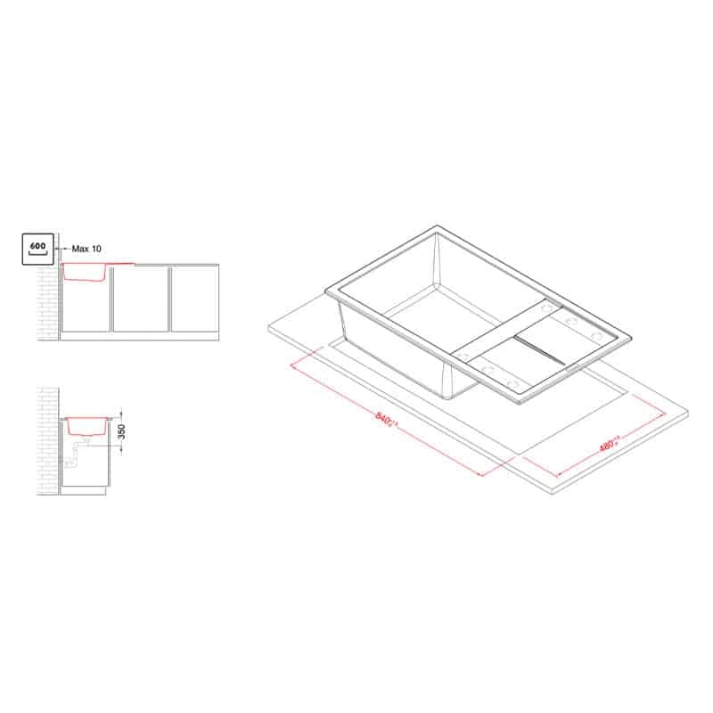 Lavello Elleci Incasso 1 vasca 86x50 Unico 410 Keratek Plus Grigio Light Grey LKU41097