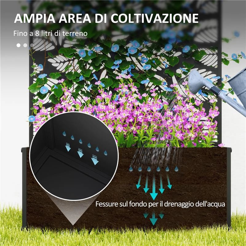 FIORIERA RIALZATA CON TRALICCIO DECORATIVO PER RAMPICANTI DA TERRA E PARETE 61X23X113 CM NERO