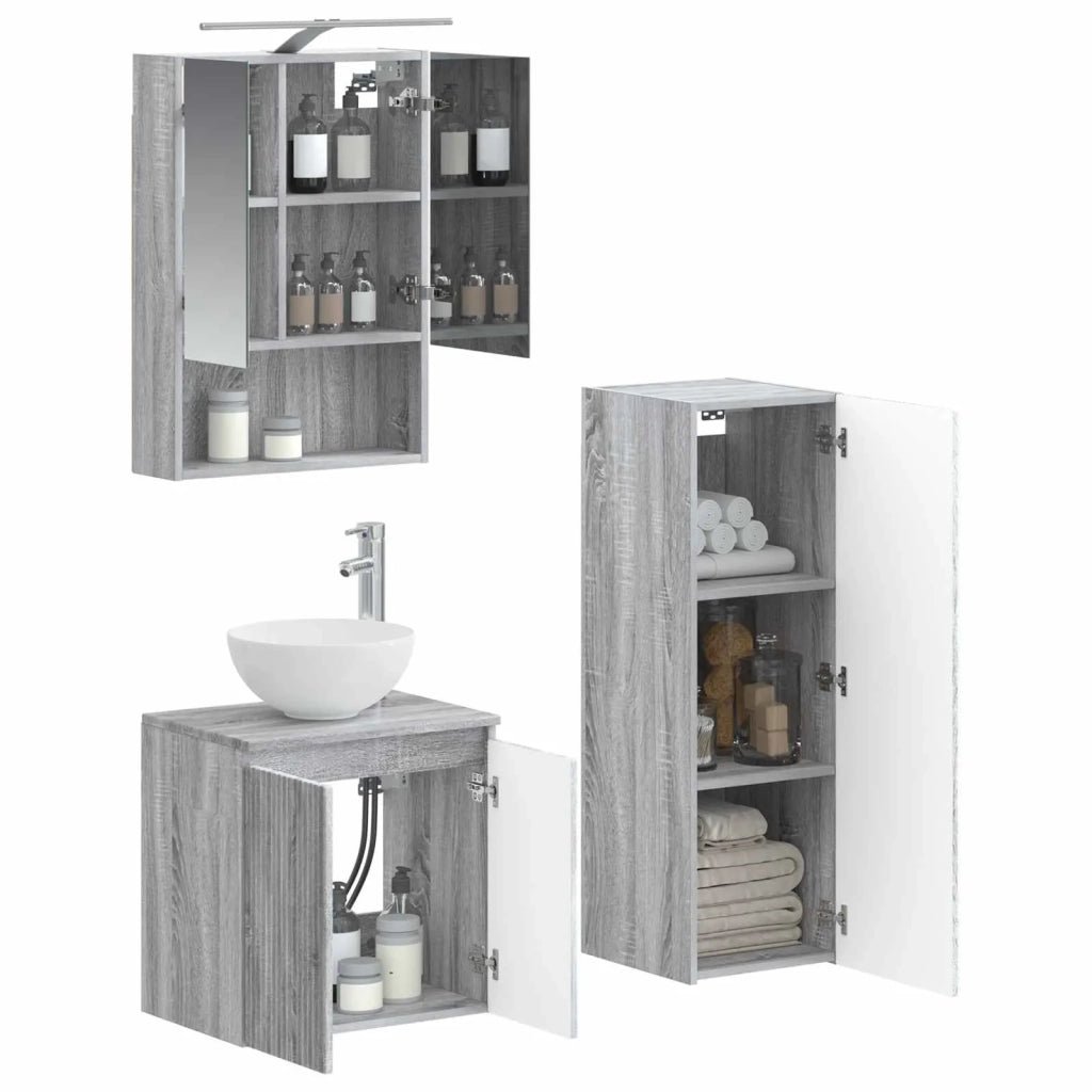 Set di mobili per il bagno 4 pcs Sonoma grigio 3407420