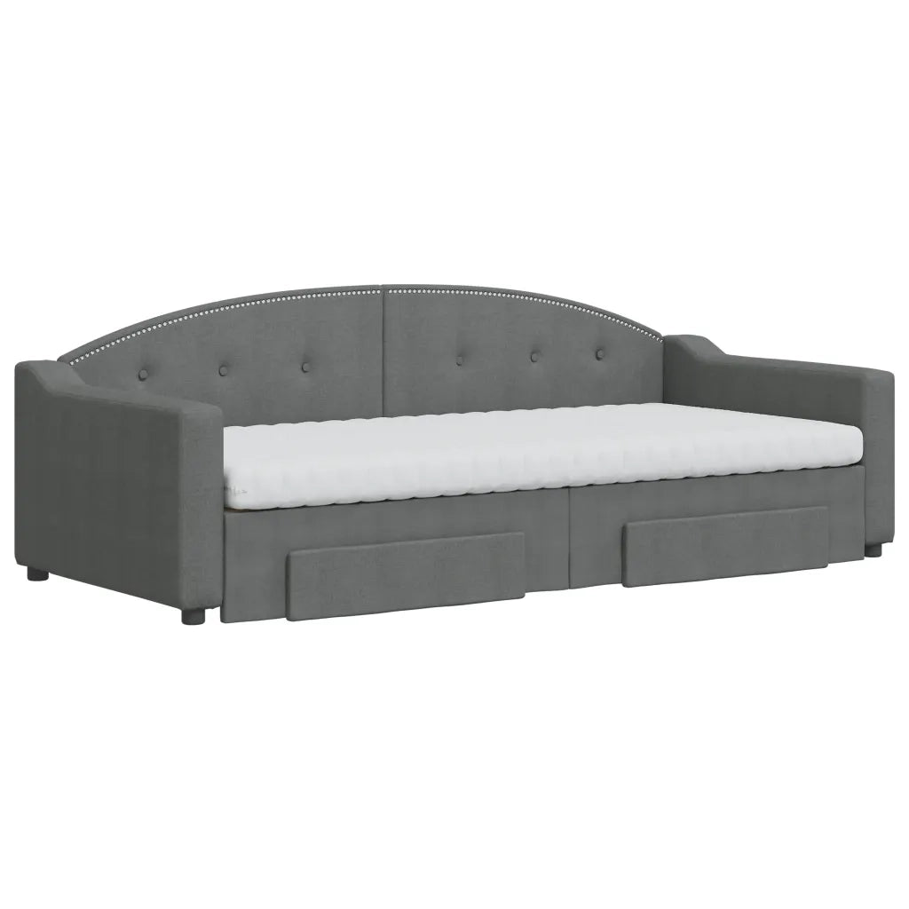 Divano Letto Estraibile Cassetti Grigio Scuro 90x200cm Tessuto