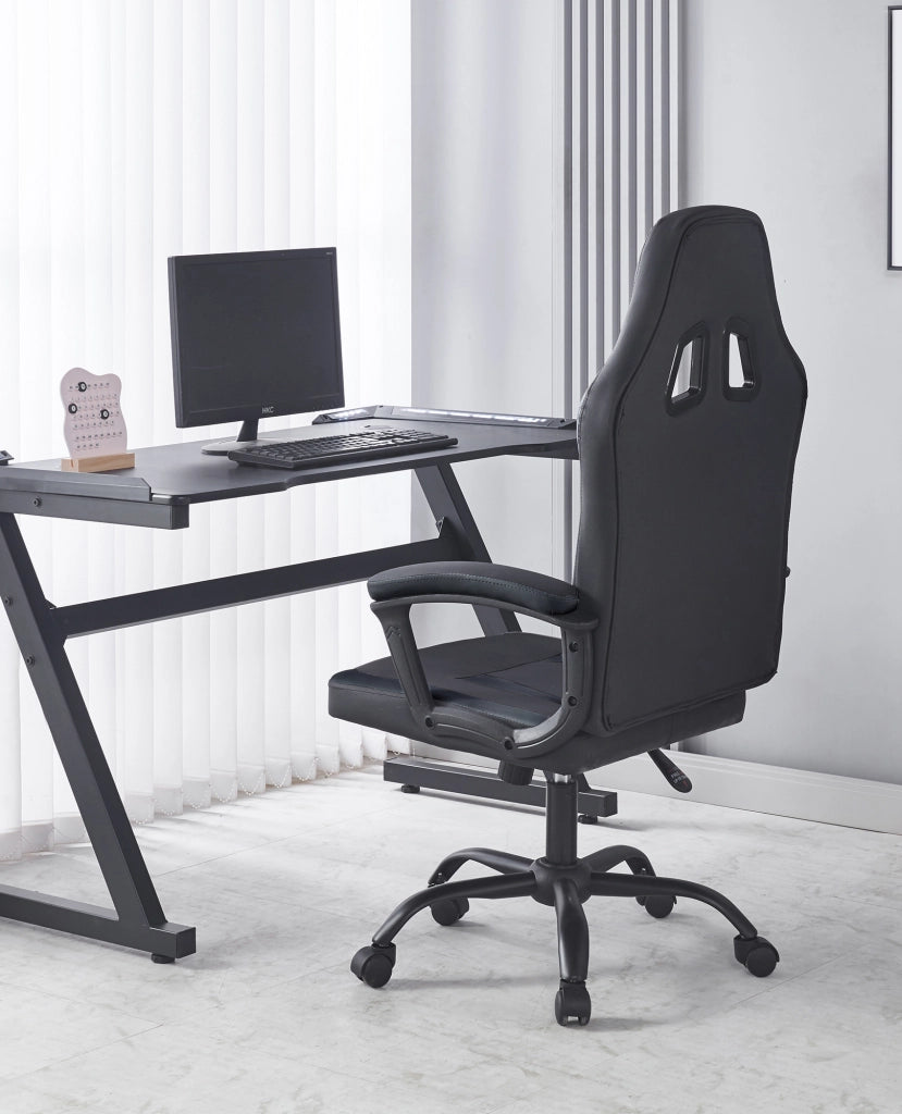 Sedia Gaming Adulto Professionale SimilPelle Reclinabile Con Braccioli Poltrona Ufficio Regolabile in Altezza Pistone Gas Gamer Portata 150 Kg Nero
