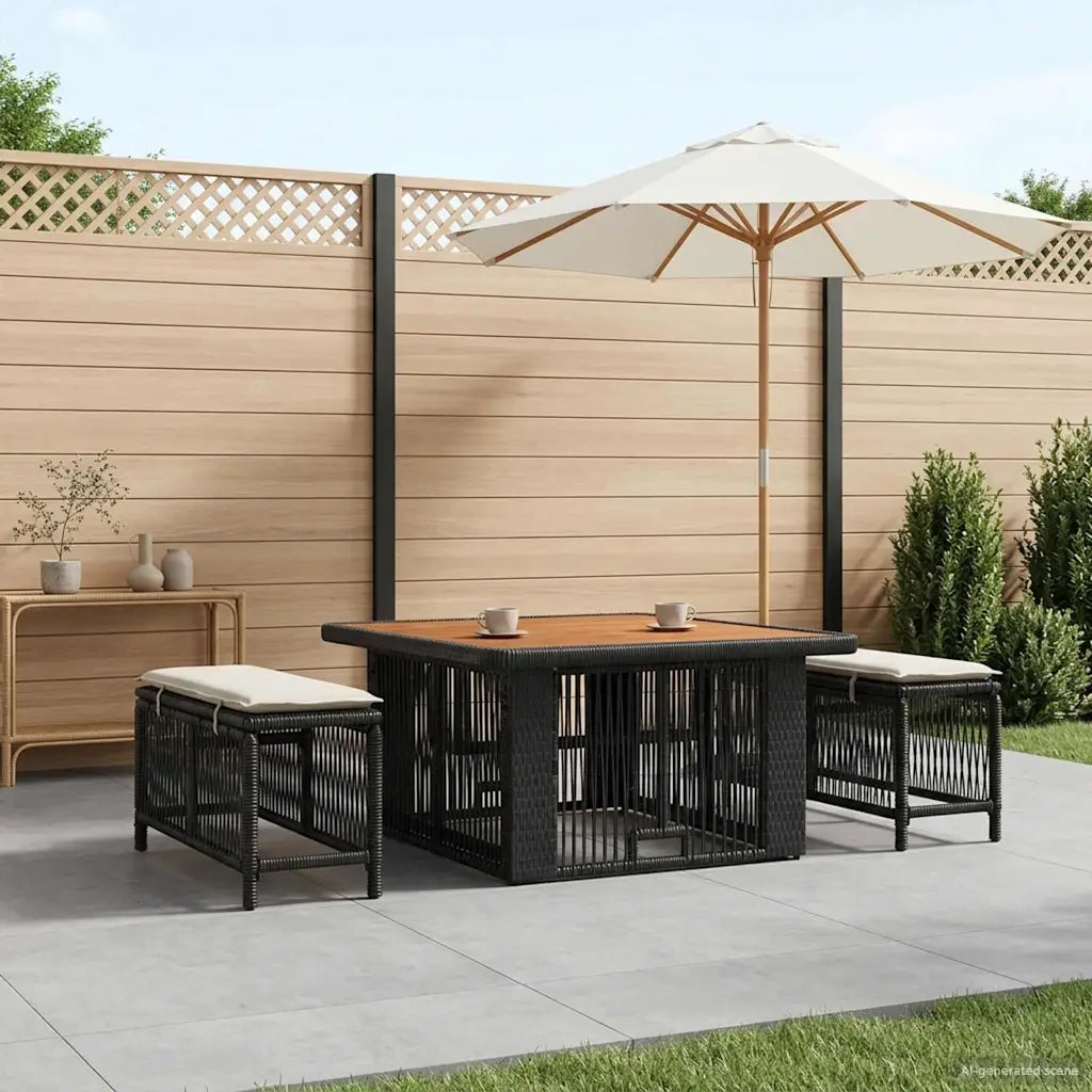 Set da Pranzo per Giardino 3 pcs Beige e Crema polyrattan