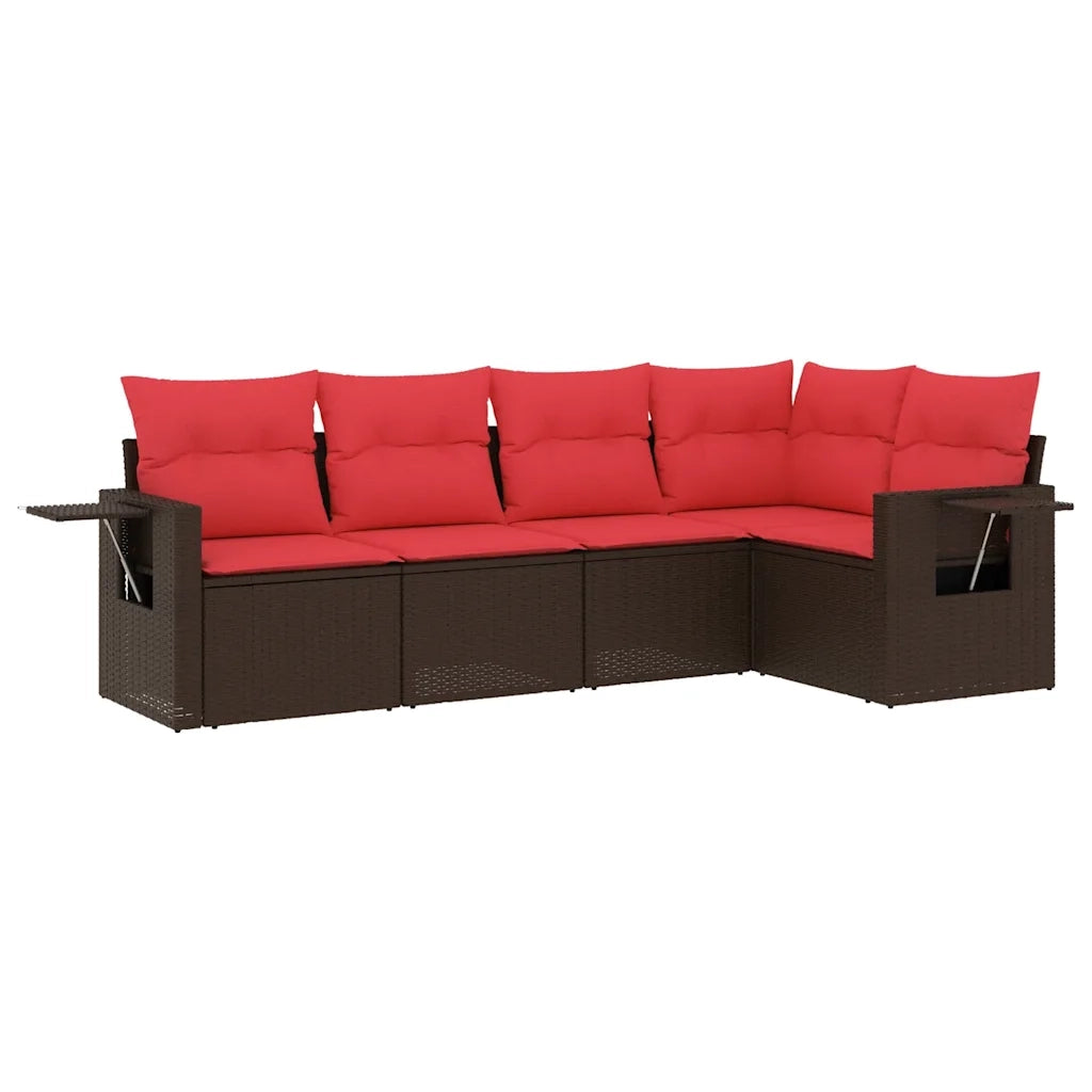 Set Divani da Giardino 5 pz con Cuscini Marrone in Polyrattan 3220133
