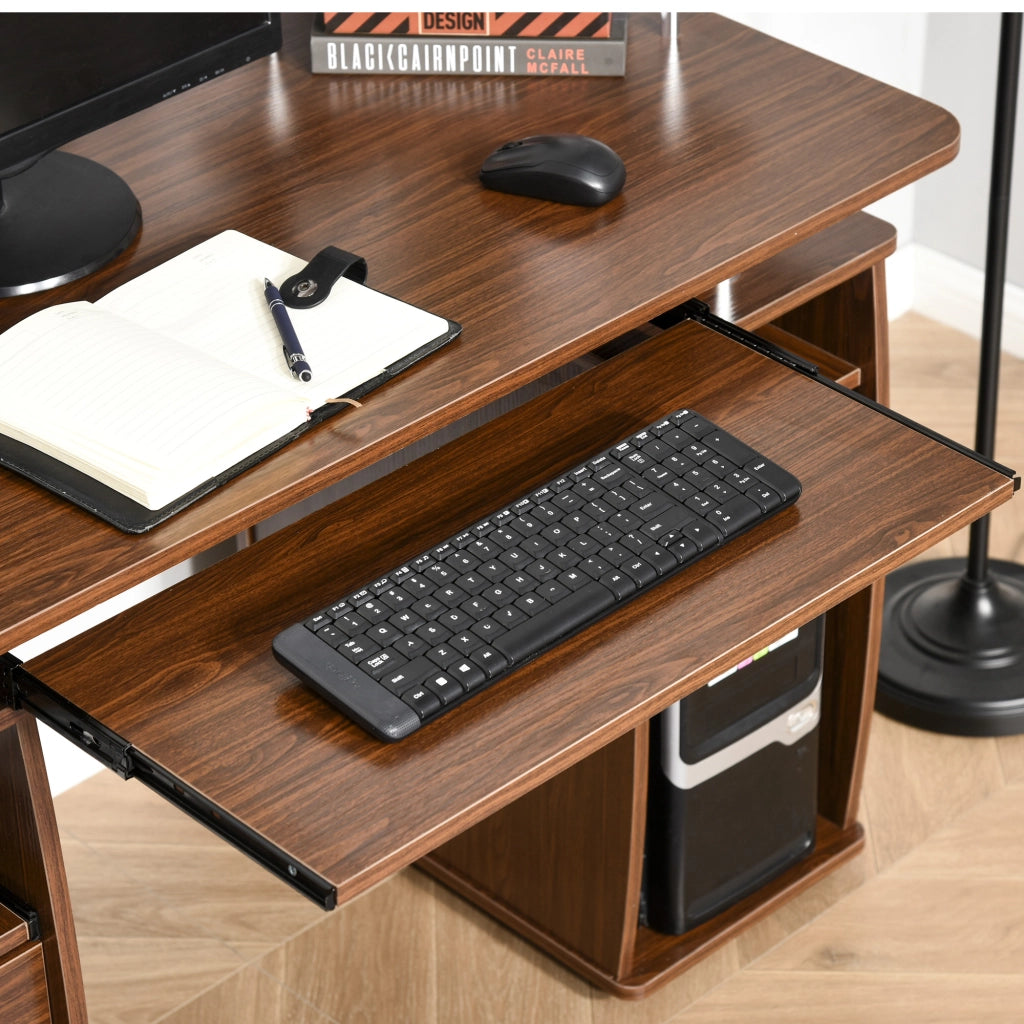 Scrivania per Computer con 2 Cassetti, Ripiani e Supporto Monitor ¨C Zephmum ¨C 120x55x85 cm Marrone