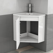 Mobile bagno angolare con lavabo in ceramica bianca