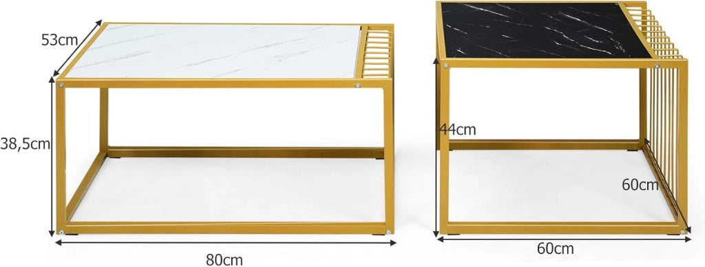 Set di Tavolini da Caffè, Tavolini da Salotto Moderni e Impilabili in Legno e Metallo, Tavolino Retangolare e Tavolino Quadrato per Soggiorno e Salone