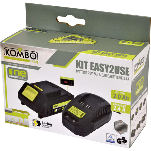 Batteria al Litio 2.0Ah + Caricabatteria 2,4A Potenza e Ricarica Veloce