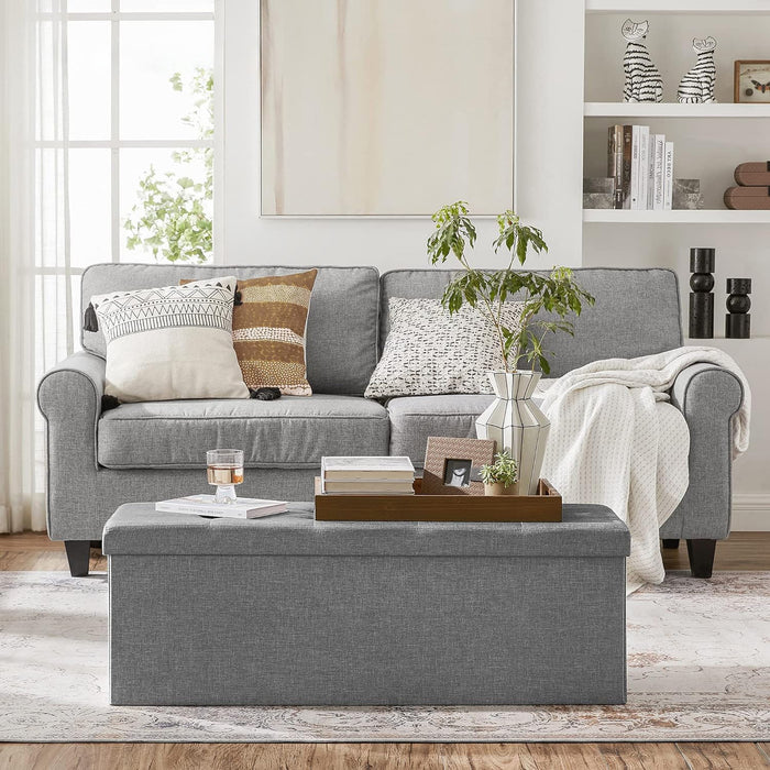 Pouf contenitore Valora PUFA in MDF grigio chiaro per camera da letto