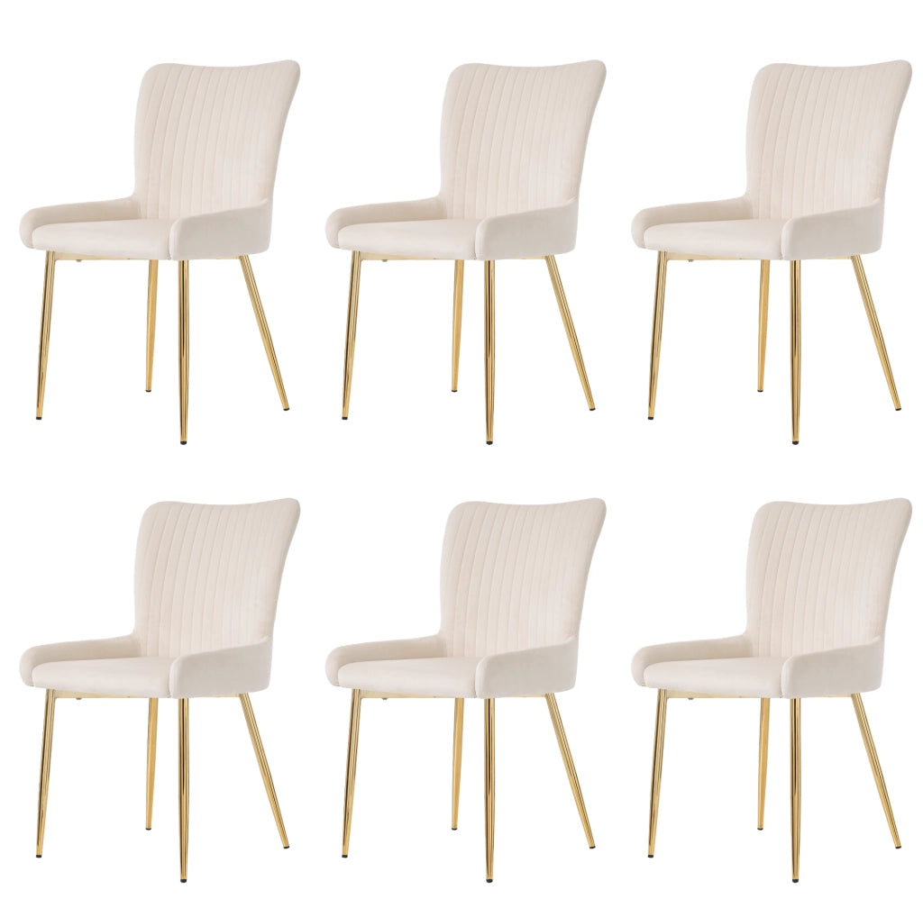 Set di 6 sedie da pranzo in velluto beige con gambe dorate