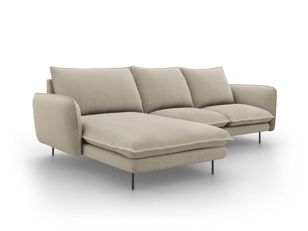 Cosmopolitan Design - Divano angolare sinistro "Vienna" 5 posti in tessuto strutturato beige 