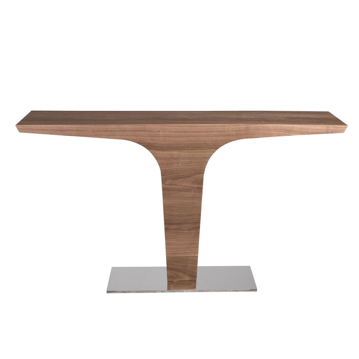 Consolle rettangolare in noce con base in acciaio cromato