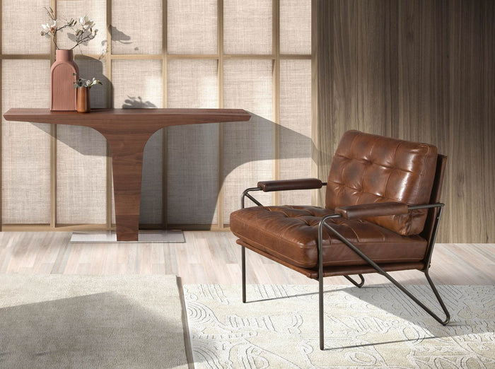 Consolle rettangolare in noce con base in acciaio cromato