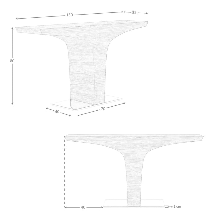 Consolle rettangolare in noce con base in acciaio cromato