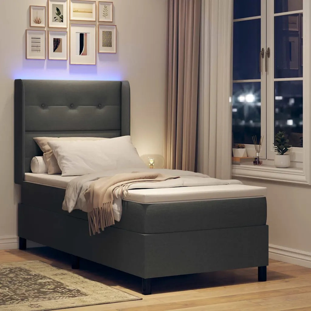 Letto a Sorgente LED Grigio scuro 100 x 200 cm Tessuto 3343491