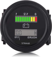 Contatore batteria digitale con orologio - 12 V 24 V 36 V 48 V 72 V - visualizzazione batteria LED digitale - contatore batteria circolare per imbarcazioni, auto elettriche, club kart, forklift.