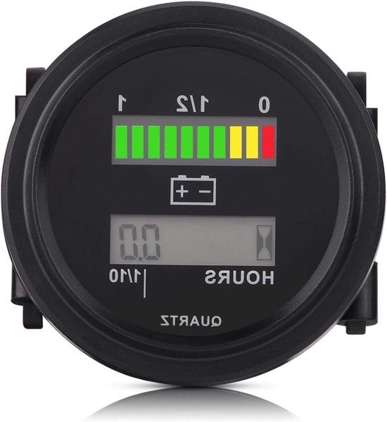 Contatore batteria digitale con orologio - 12 V 24 V 36 V 48 V 72 V - visualizzazione batteria LED digitale - contatore batteria circolare per imbarcazioni, auto elettriche, club kart, forklift.