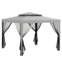 Gazebo da Giardino 3x3 m con Zanzariera Doppio Tetto e 8 Fori in Acciaio e Poliestere Grigio