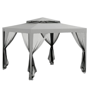 Gazebo da Giardino 3x3 m con Zanzariera Doppio Tetto e 8 Fori in Acciaio e Poliestere Grigio