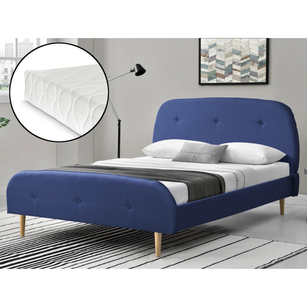 Letto Imbottito con Materasso 160 x 200 cm Testiera Alta e Pediera Trapuntate Letto Matrimoniale con Rivestimento in