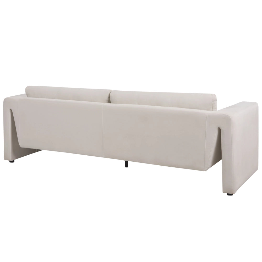 Divano a 3 posti imbottito in velluto beige chiaro con schienale imbottito e braccioli stile moderno