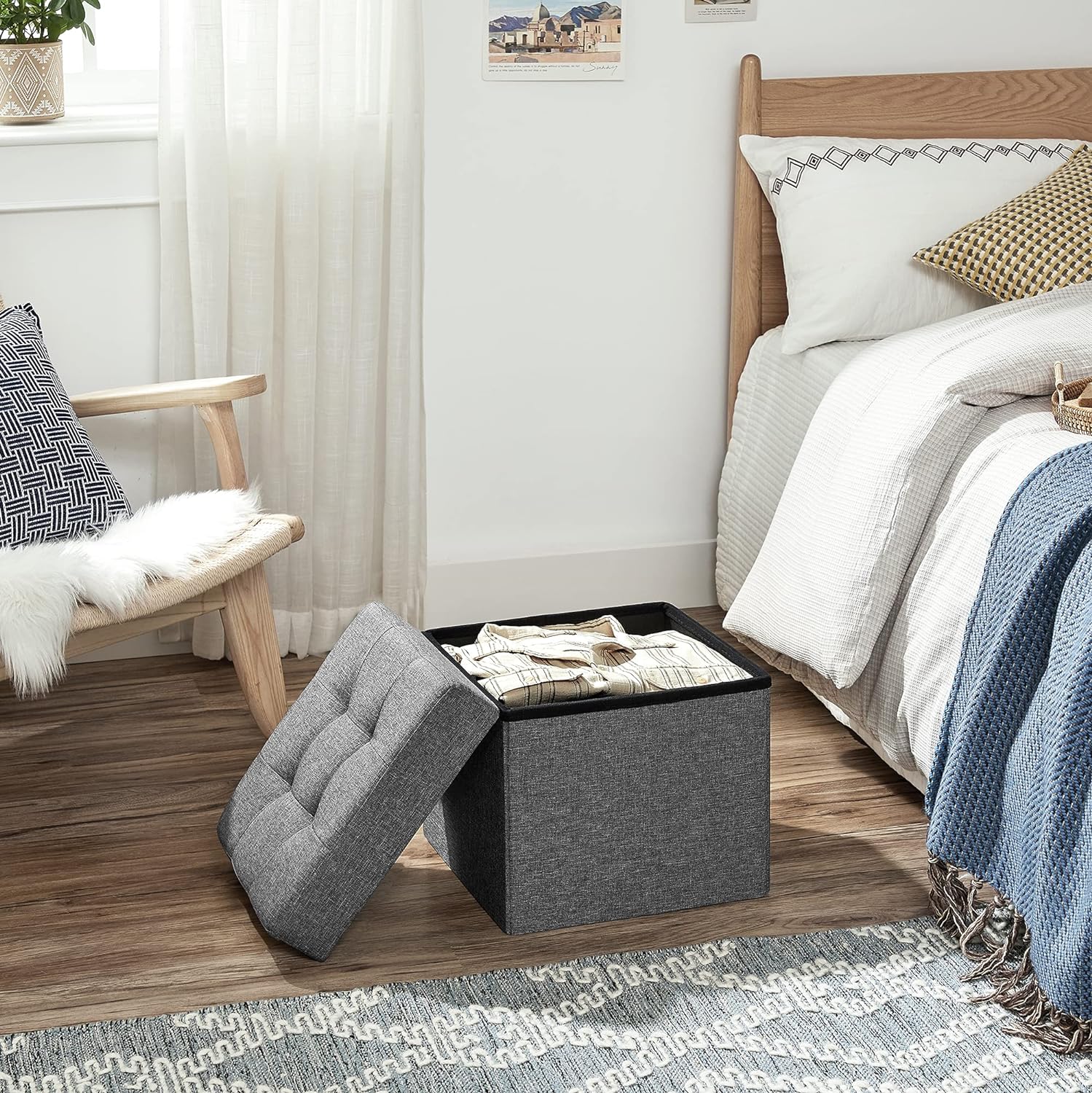 Pouf contenitore Valora grigio scuro con seduta pieghevole per soggiorno