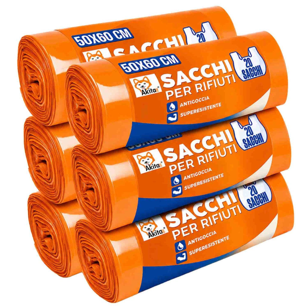 Akitaink 120 Sacchi Spazzatura 50x60 Arancio con Legacci