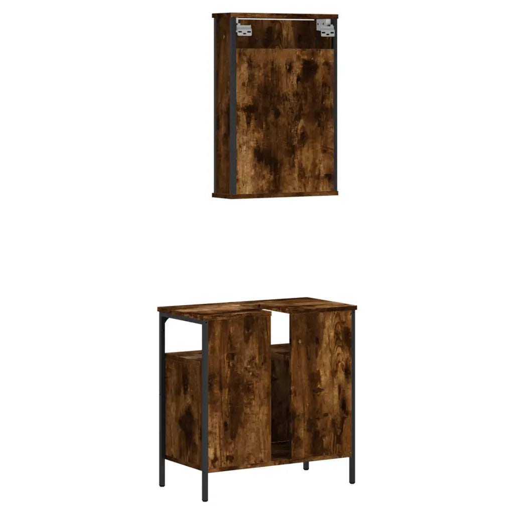 Set Mobili da Bagno 2 pz Rovere Fumo in Legno Multistrato