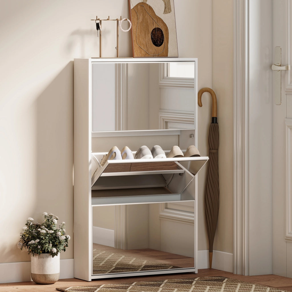 Scarpiera con Specchio e 3 Ante ¨C zephmum ¨C Bianco 65x17x114,5 cm
