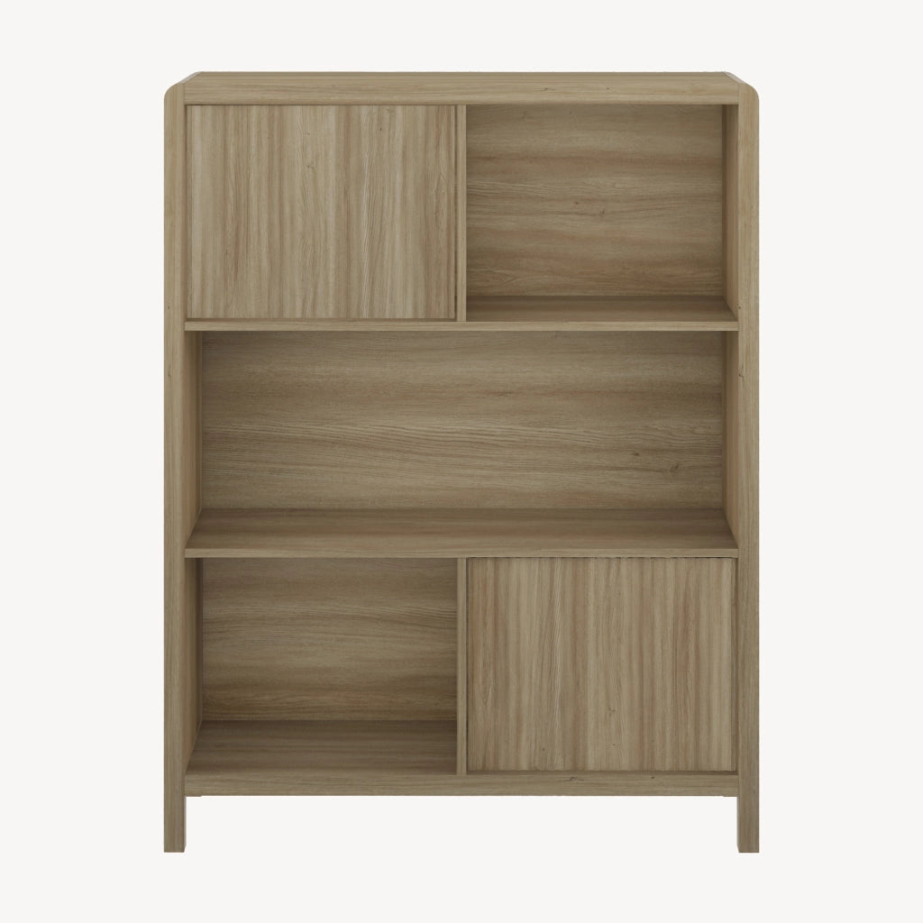 Credenza Bassa Lukkodso con 2 Ante e Scomparti Aperti 103x80x28 cm Effetto Rovere Rustico [en.casa]