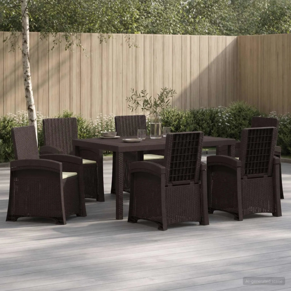 Set da Pranzo per Giardino 7 pz Marrone e Crema PP 3430139