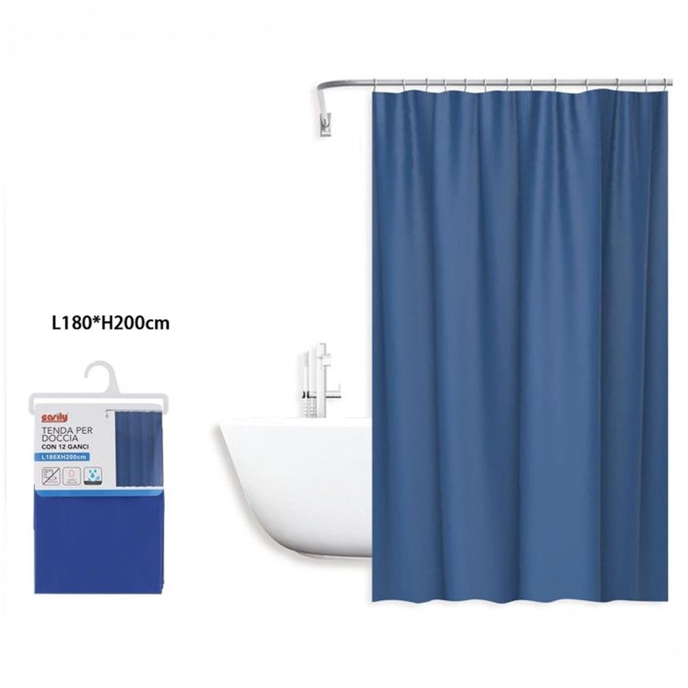 Trade Shop - Tenda Doccia Antimuffa Impermeabile 180x200cm Con 12 Ganci Anelli Bagno Blu 69892 -