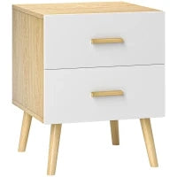 Comodino con 2 Cassetti in Legno in Stile Scandinavo, 40x40x50 cm, Rovere