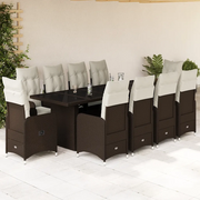 vidaXL Set Bistrò da Giardino 11 pz con Cuscini in Polyrattan Marrone