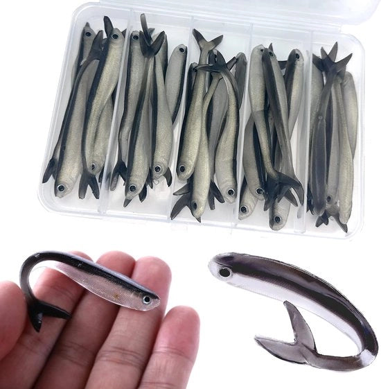 Lokaas a forma di coda di tartaruga, plastica morbida per la pesca del persico, 30 esemplari con scatola, lokaas per pesca di trote, crappie, adatto per acqua salata e dolce.