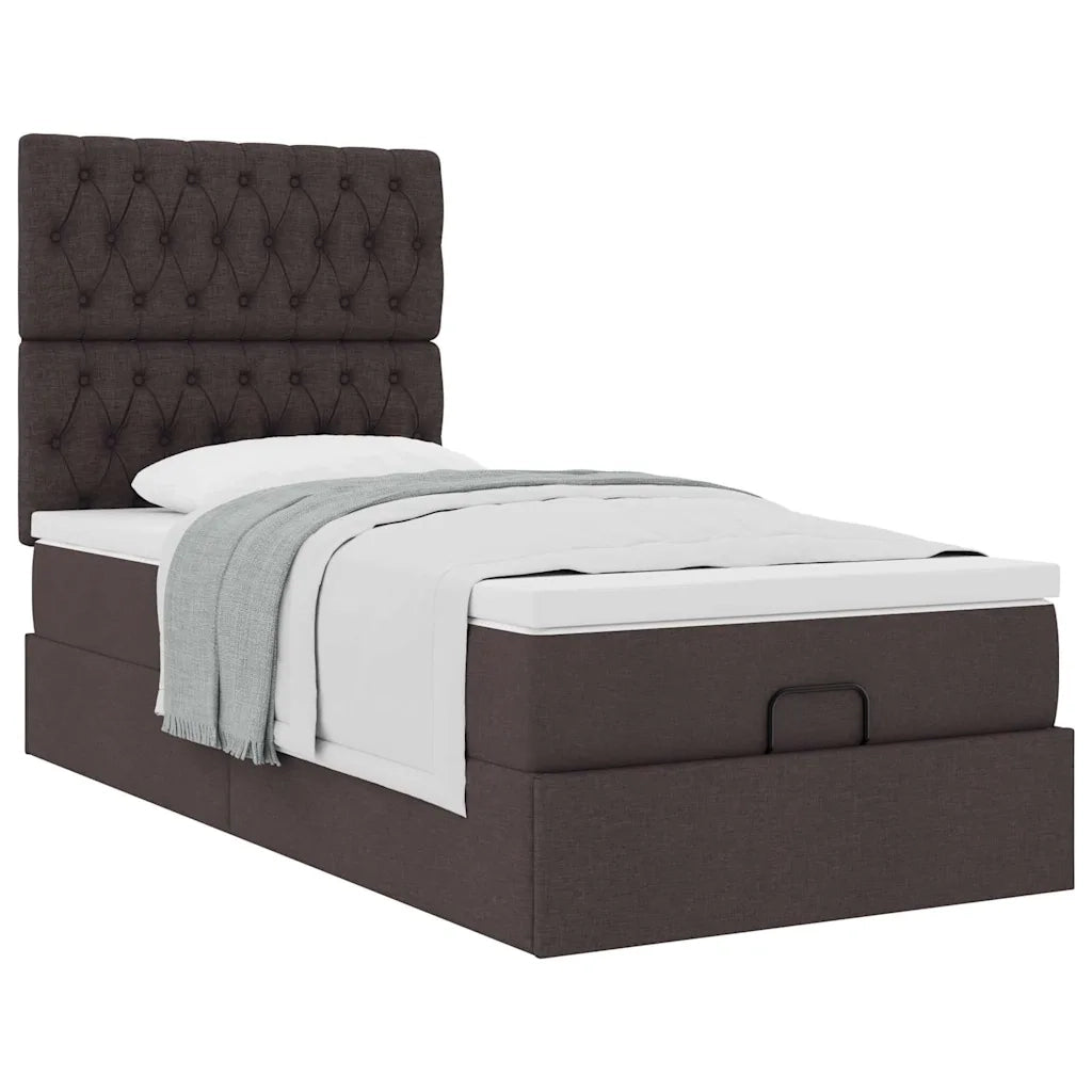 vidaXL Pouf Letto con Materasso Marrone Scuro 90x200 cm in Tessuto