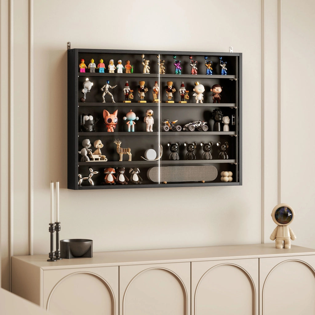 Libreria a muro con ante scorrevoli e ripiani regolabili ¨C zephmum ¨C 80x60x9.5 cm nero