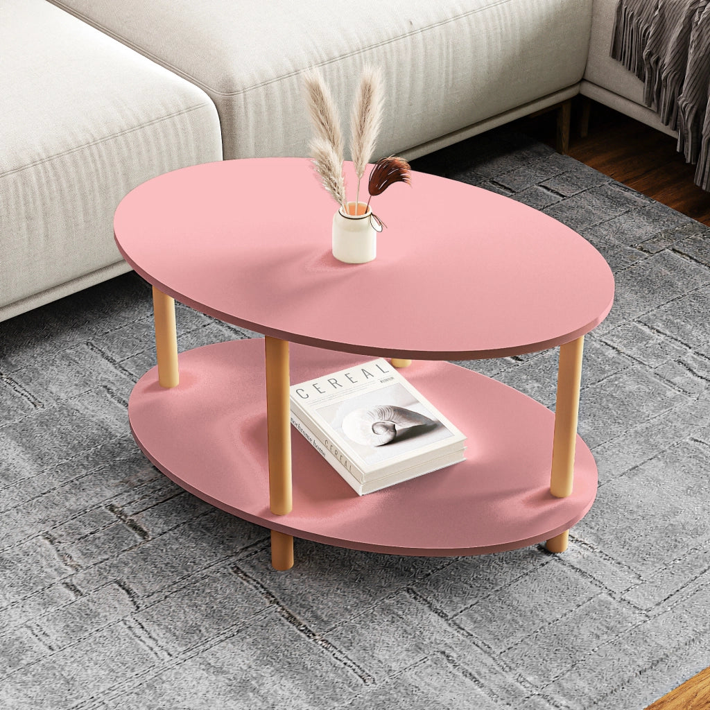 Tavolino Basso da Salotto 'Højreby' con Gambe in Legno e Piano Ovale - Rosa [en.casa]