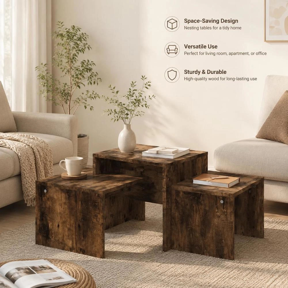 Coffee Table Set Smoked Oak 100x48x40 Cm Wood Material