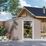 Casetta da giardino in acciaio zincato 4,9 m² 277x195x192 cm con porte scorrevoli, grigio chiaro