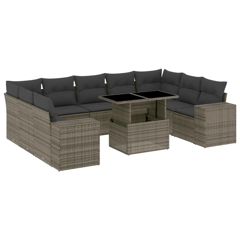 Set Divano da Giardino 10 pz con Cuscini Grigio in Polyrattan