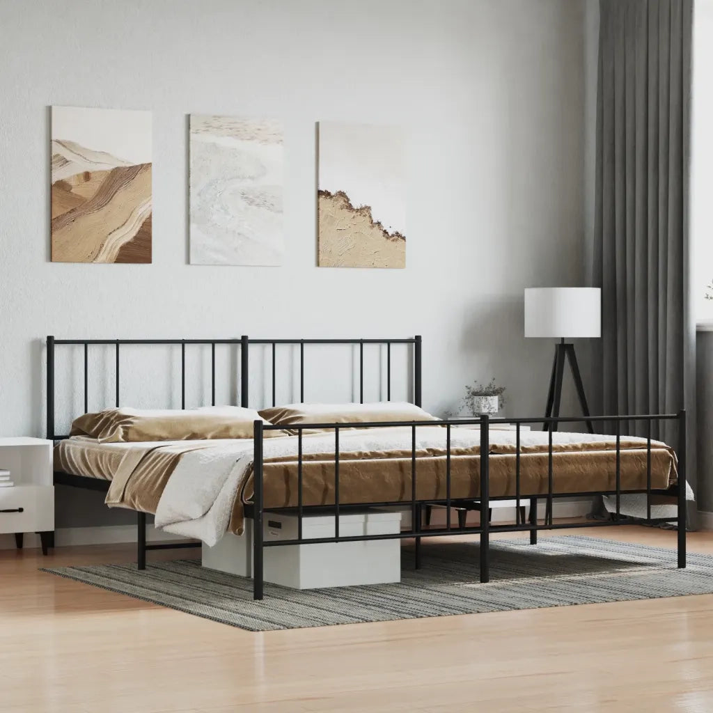 Giroletto con Testiera e Pediera-Struttura Letto Metallo Nero 200x200 cm 997936