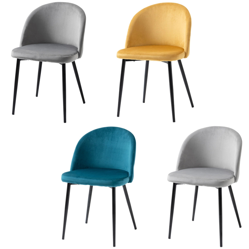 Set 4 Sedie da Pranzo in Velluto Imbottite ¨C zephmum ¨C Grigio, Metallo, 45x50x85 cm