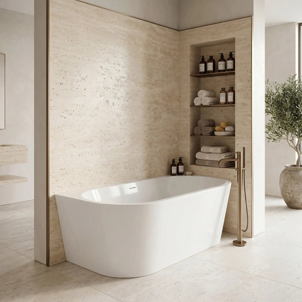 Vasca Bagno A Parete Rea Capri 180cm Copritappo rame spazzolato