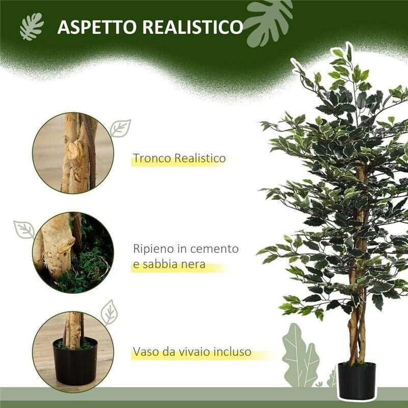 PIANTA ARTIFICIALE DI FICO DA 130 CM A 702 FOGLIE E 3 TRONCHI CON VASO Ø15X12.5