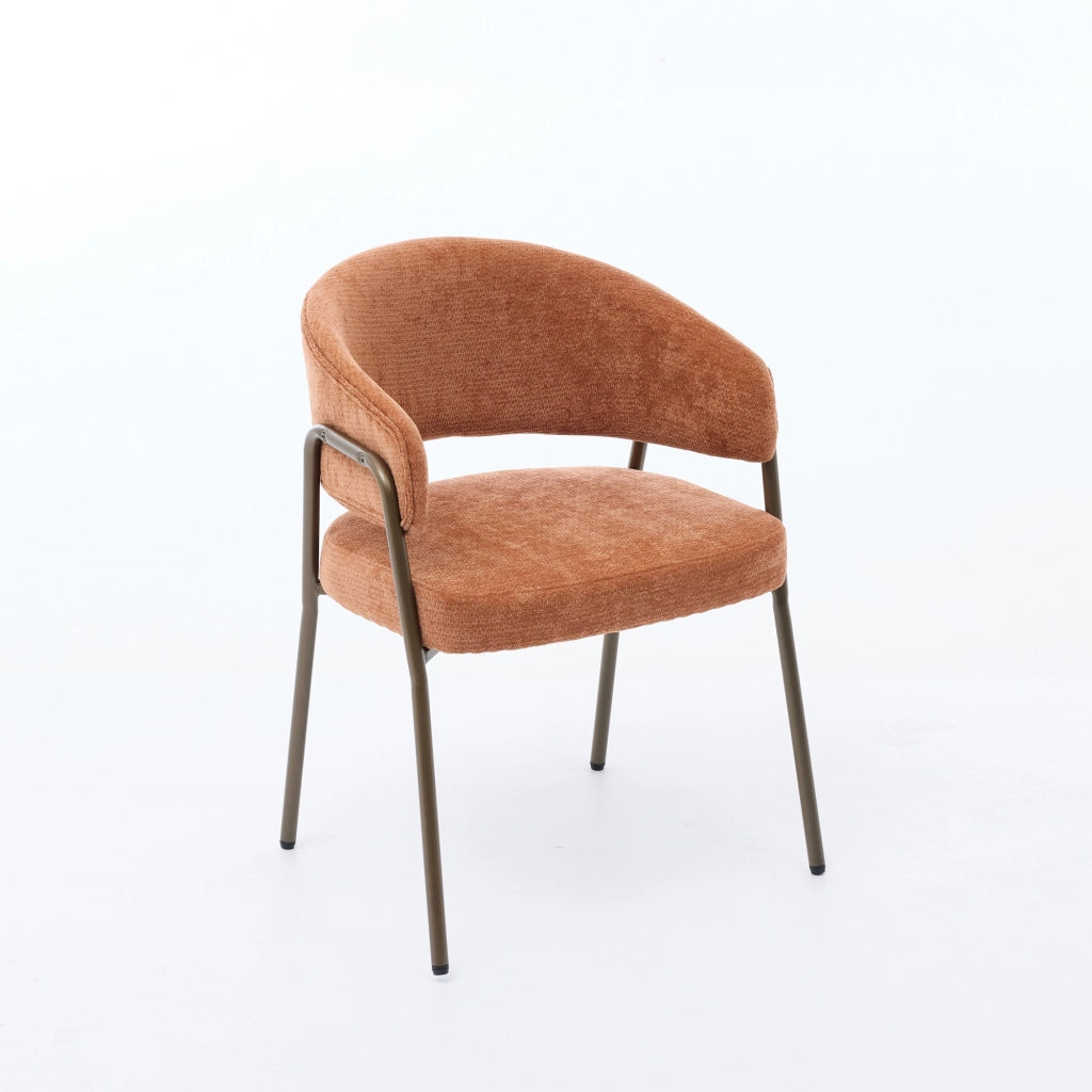 Sedia da Pranzo Imbottita in Chenille con Braccioli ¨C Xylo ¨C Arancione, Gambe in Metallo