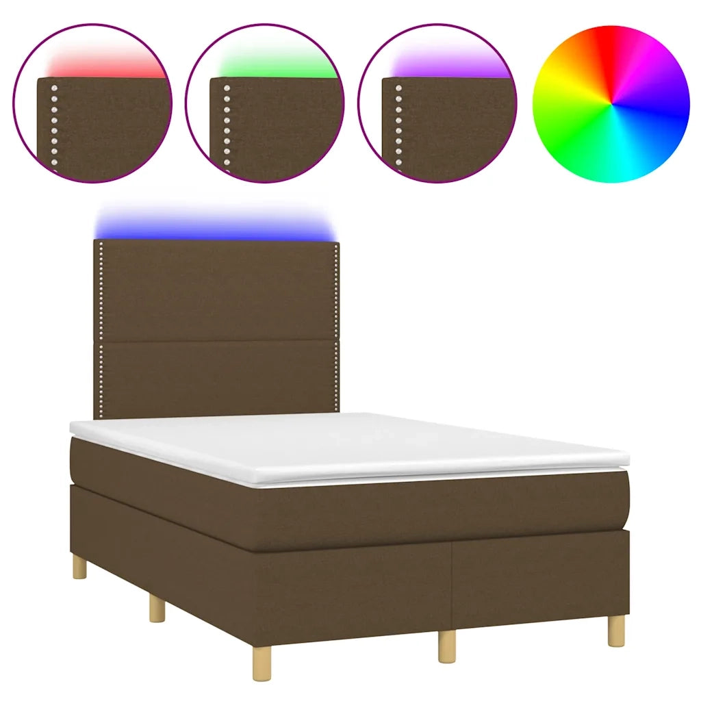 Letto a Molle Materasso e LED MarroneScuro 120x190cm in Tessuto 3270242