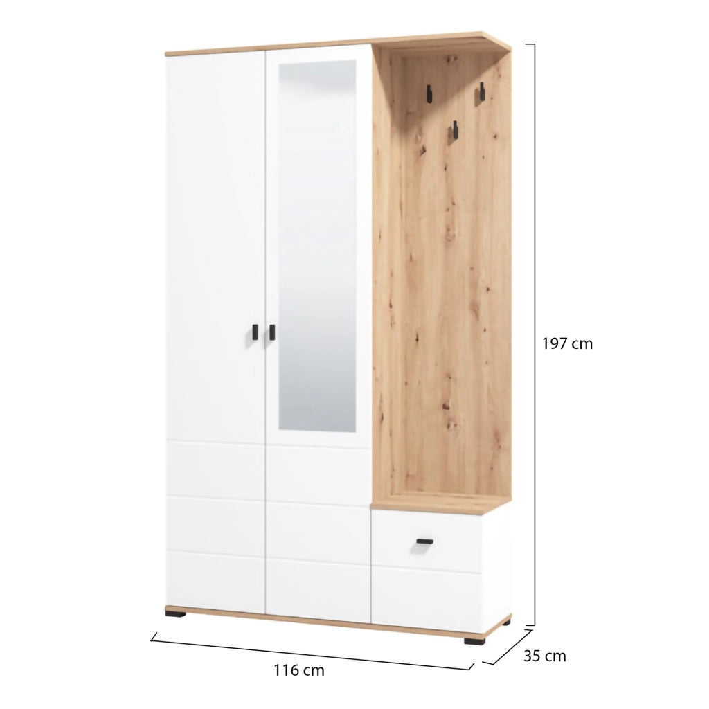 Raroto, Mobile da Ingresso Specchio Incluso, 116x35x197h cm Bianco