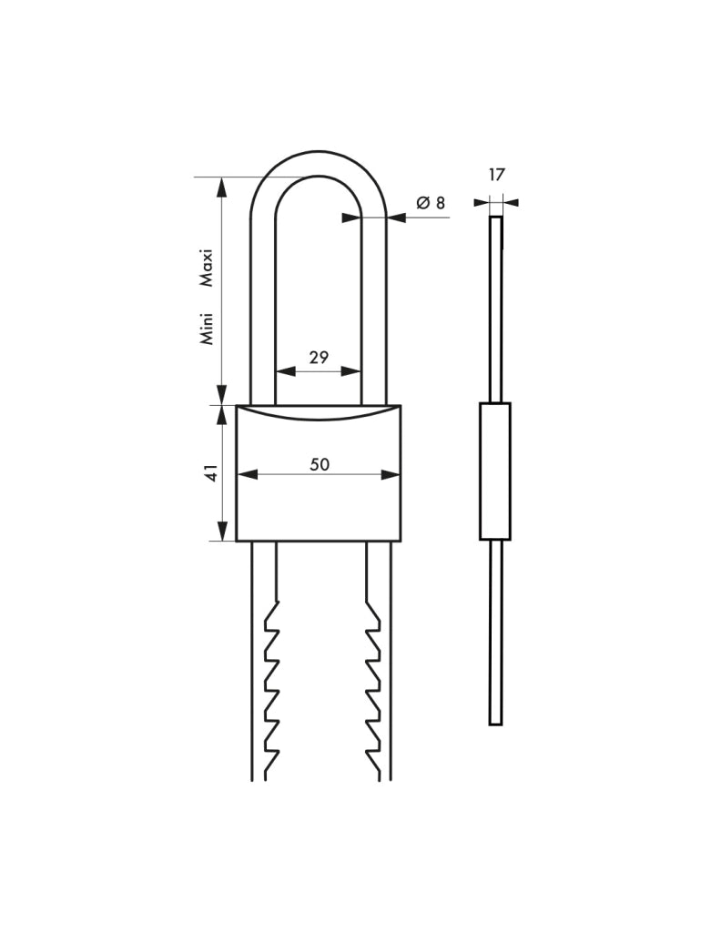 Lucchetto di sicurezza 50 mm in ottone con arco regolabile, 2 chiavi – THIRARD