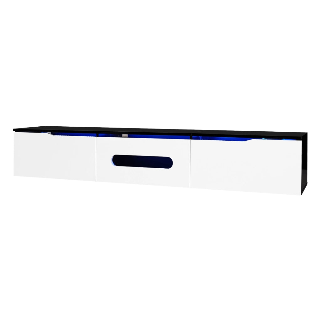 Mobile porta TV moderno con LED a 16 colori, tre ante con cerniere ammortizzate, nero bianco 180 × 35 × 30 cm