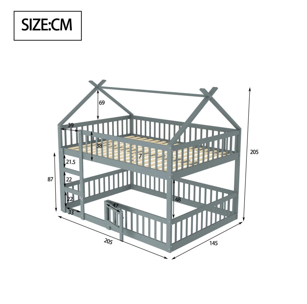 Letto a castello per bambini 140x200 cm con scala; design alto e basso; grigio